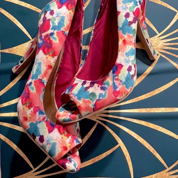 Paint splash print peep toe heels (7) - Picture 3 of 4